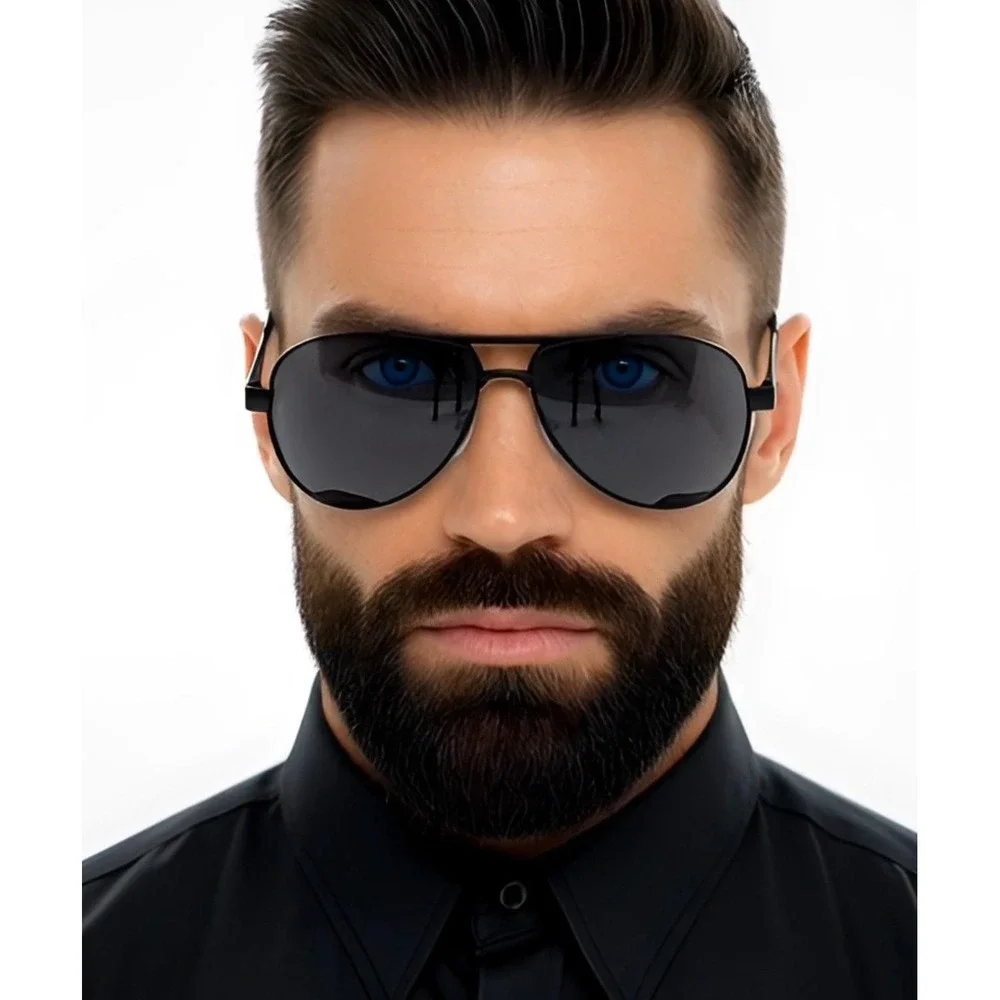 Mens Black Aviator Sunglasses Full Rim‎ Metal Frame Polarized Dark Lens Driving